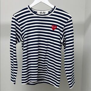 Comme des Garcons Navy and White Striped Long Sleeve Tee
